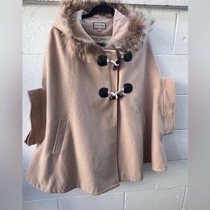 MuMu Home Women's wool Tan Hooded Cape Coat